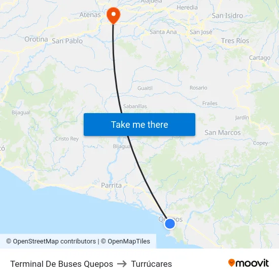 Terminal De Buses Quepos to Turrúcares map