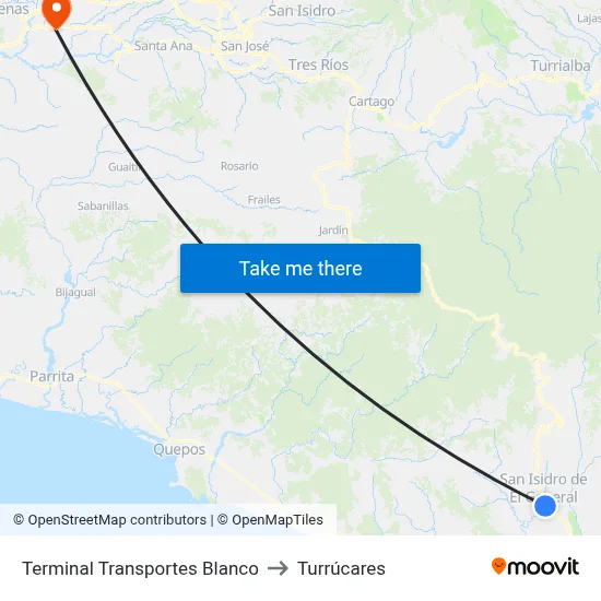 Terminal Transportes Blanco to Turrúcares map