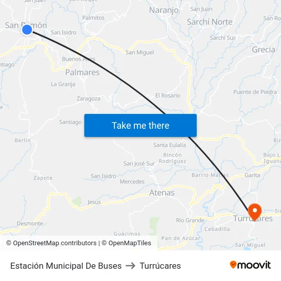 Estación Municipal De Buses to Turrúcares map