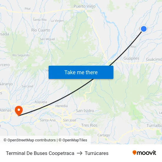 Terminal De Buses Coopetraca to Turrúcares map