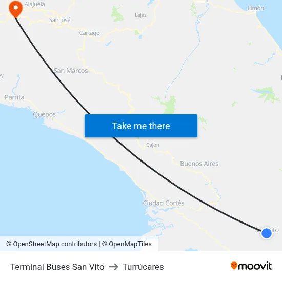 Terminal Buses San Vito to Turrúcares map