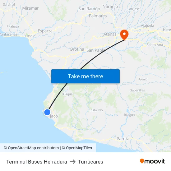 Terminal Buses Herradura to Turrúcares map