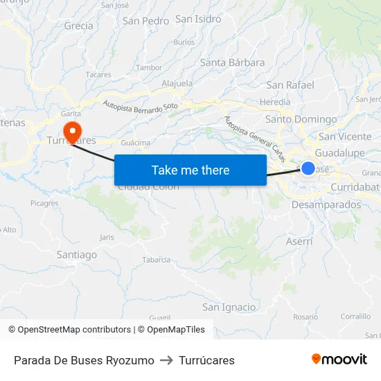Parada De Buses Ryozumo to Turrúcares map
