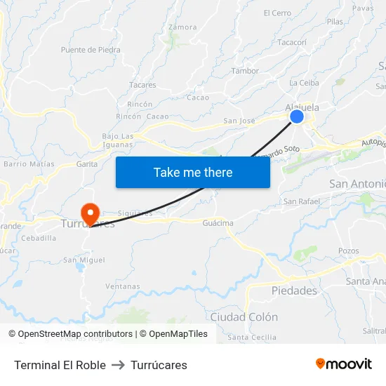 Terminal El Roble to Turrúcares map