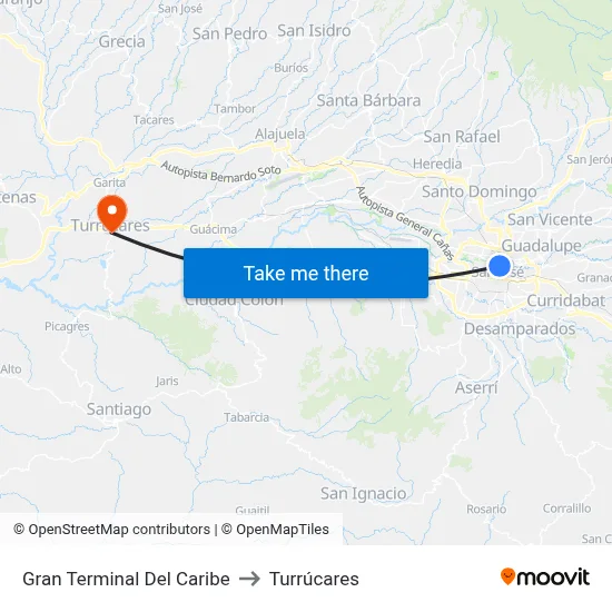 Gran Terminal Del Caribe to Turrúcares map