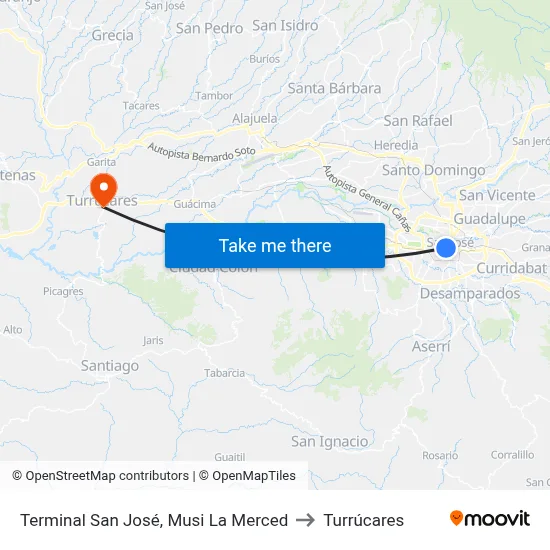 Terminal San José,  Musi La Merced to Turrúcares map