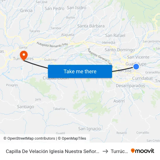 Capilla De Velación Iglesia Nuestra Señora De Guadalupe to Turrúcares map