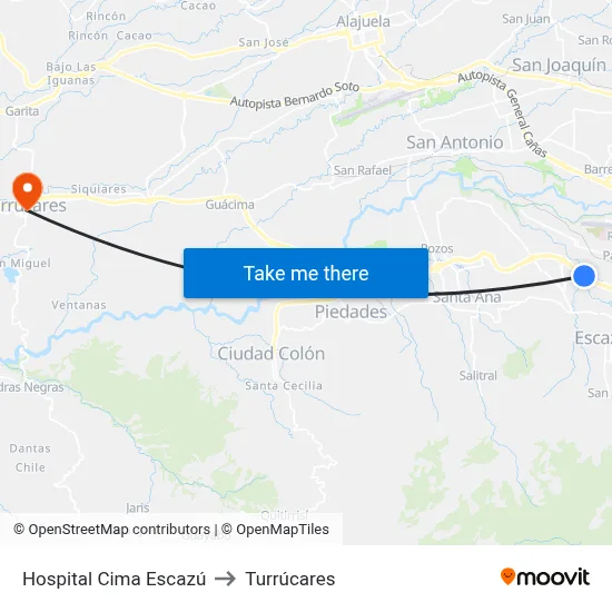 Hospital Cima Escazú to Turrúcares map