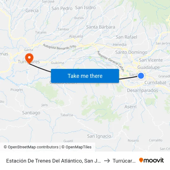Estación De Trenes Del Atlántico, San José to Turrúcares map