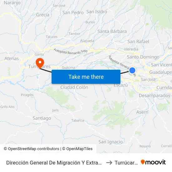 Dirección General De Migración Y Extranjería to Turrúcares map
