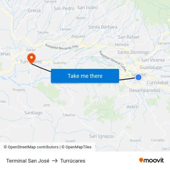 Terminal San José to Turrúcares map