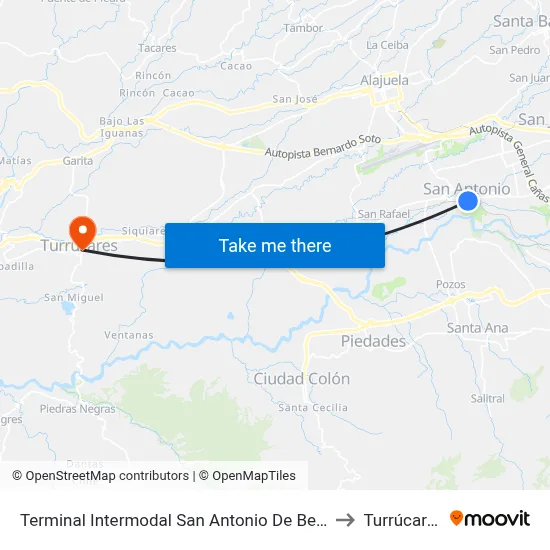 Terminal Intermodal San Antonio De Belén to Turrúcares map