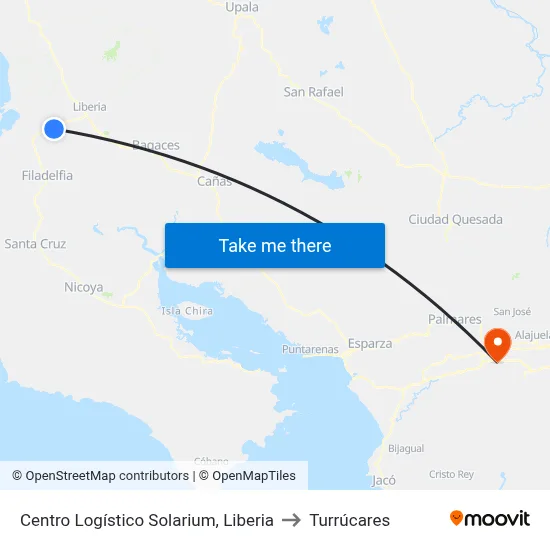 Centro Logístico Solarium, Liberia to Turrúcares map