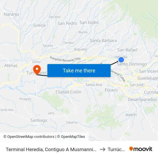 Terminal Heredia, Contiguo A Musmanni El Carmén to Turrúcares map