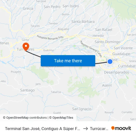 Terminal San José, Contiguo A Súper Fácil to Turrúcares map