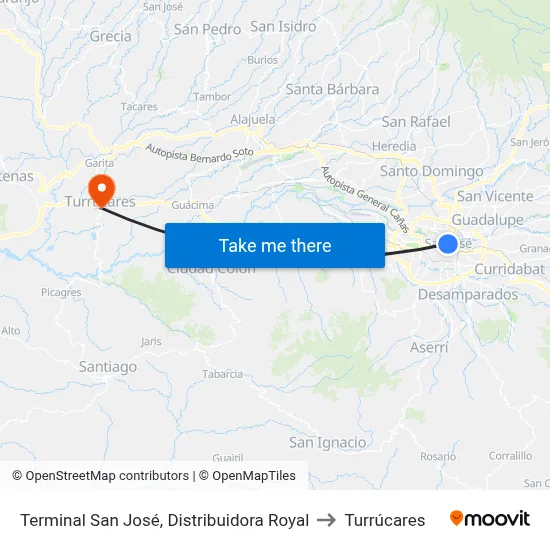 Terminal San José, Distribuidora Royal to Turrúcares map