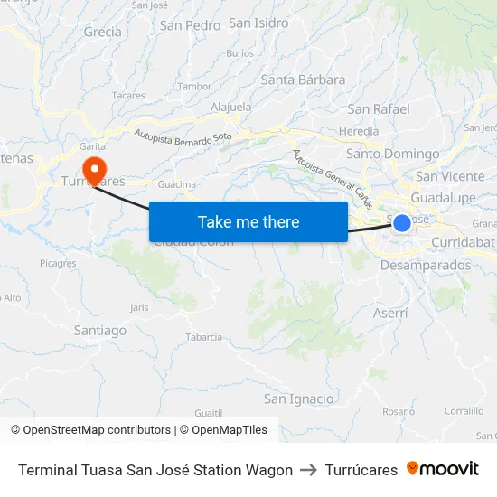 Terminal Tuasa San José Station Wagon to Turrúcares map