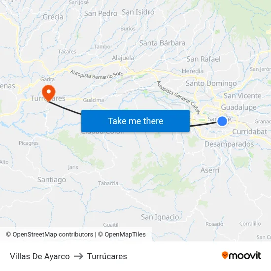 Villas De Ayarco to Turrúcares map