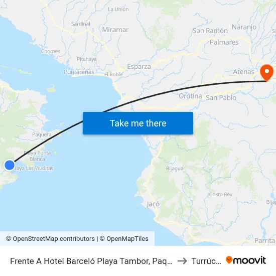 Frente A Hotel Barceló Playa Tambor, Paquera Puntarenas to Turrúcares map