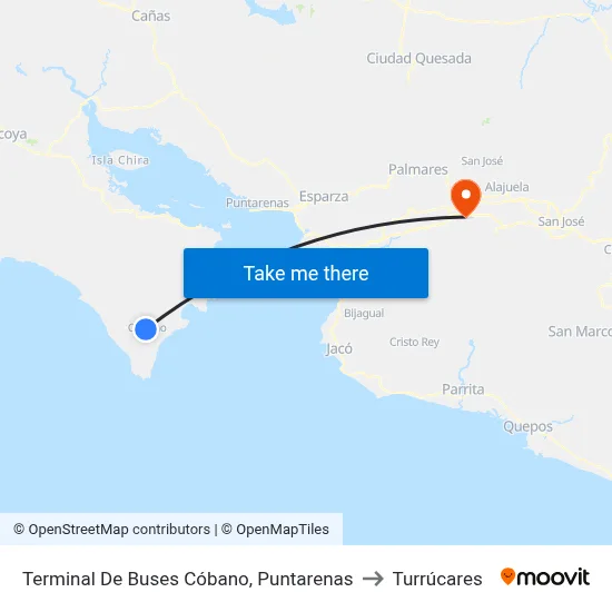 Terminal De Buses Cóbano, Puntarenas to Turrúcares map