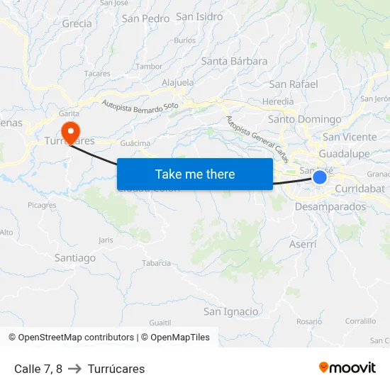Calle 7, 8 to Turrúcares map