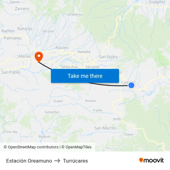 Estación Oreamuno to Turrúcares map
