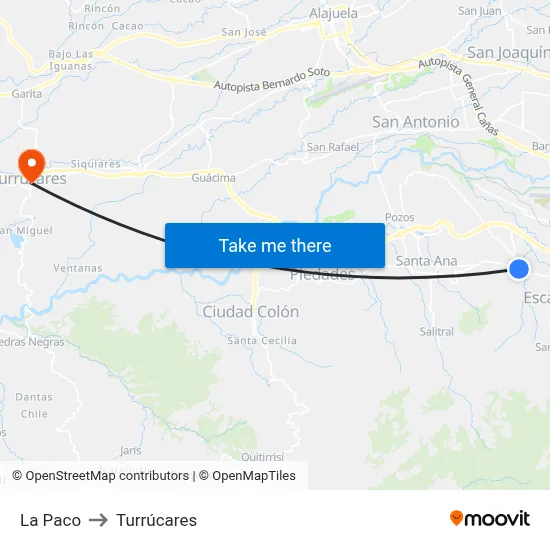 La Paco to Turrúcares map