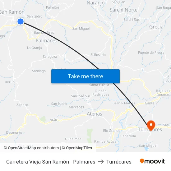 Carretera Vieja San Ramón - Palmares to Turrúcares map