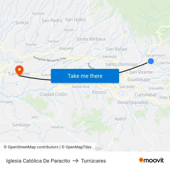 Iglesia Católica De Paracito to Turrúcares map