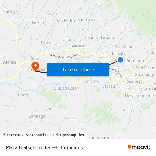 Plaza Bratsi, Heredia to Turrúcares map