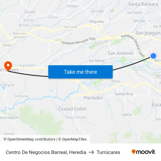 Centro De Negocios Barreal, Heredia to Turrúcares map
