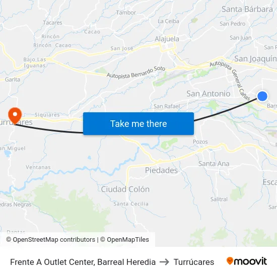 Frente A Outlet Center, Barreal Heredia to Turrúcares map