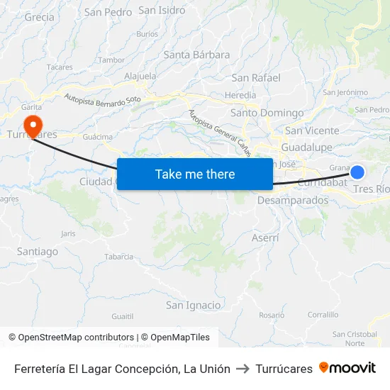 Ferretería El Lagar Concepción, La Unión to Turrúcares map