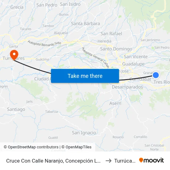 Cruce Con Calle Naranjo, Concepción La Unión to Turrúcares map