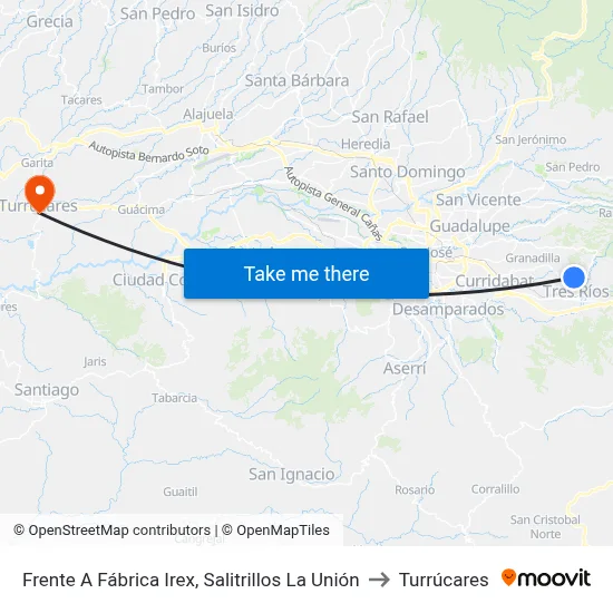 Frente A Fábrica Irex, Salitrillos La Unión to Turrúcares map