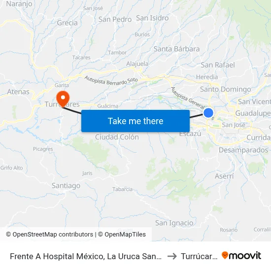 Frente A Hospital México, La Uruca San José to Turrúcares map
