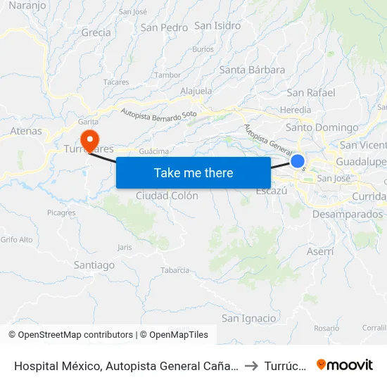 Hospital México, Autopista General Cañas San José to Turrúcares map