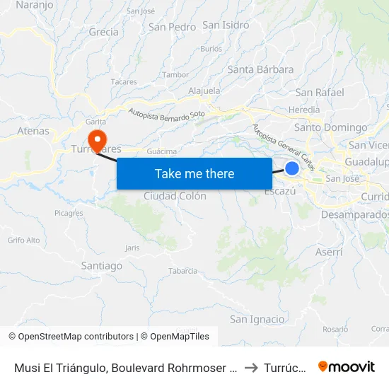 Musi El Triángulo, Boulevard Rohrmoser San José to Turrúcares map