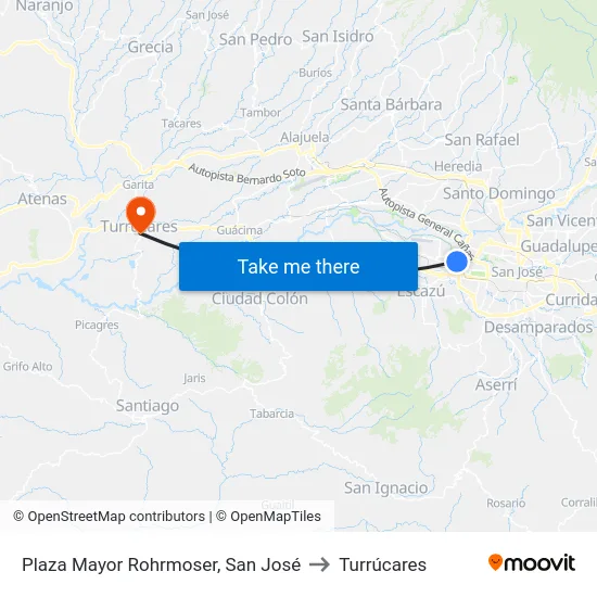 Plaza Mayor Rohrmoser, San José to Turrúcares map