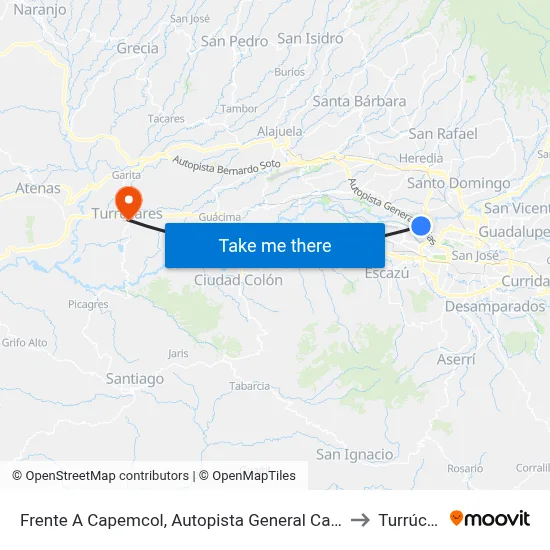 Frente A Capemcol, Autopista General Cañas San José to Turrúcares map