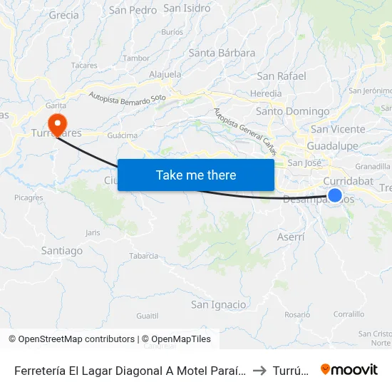 Ferretería El Lagar Diagonal A Motel Paraíso, San Francisco to Turrúcares map