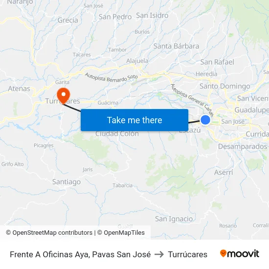 Frente A Oficinas Aya, Pavas San José to Turrúcares map
