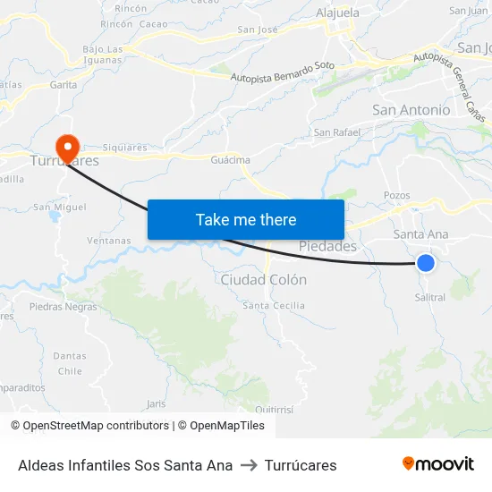 Aldeas Infantiles Sos Santa Ana to Turrúcares map