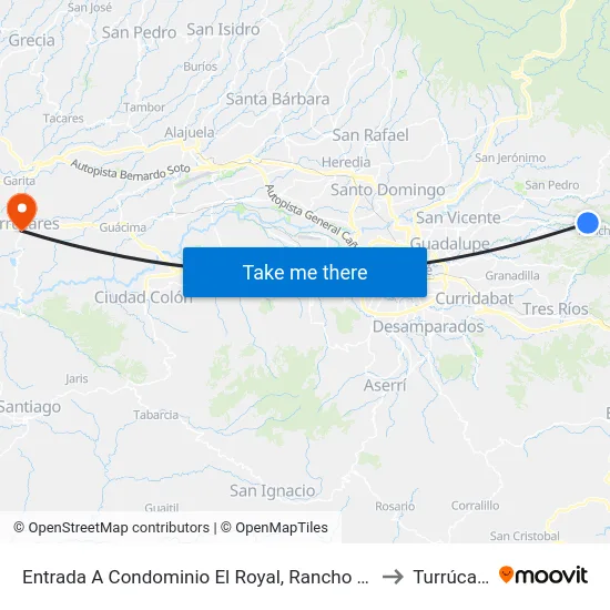 Entrada A Condominio El Royal, Rancho Redondo to Turrúcares map