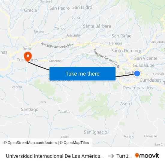 Universidad Internacional De Las Américas, La California San José to Turrúcares map