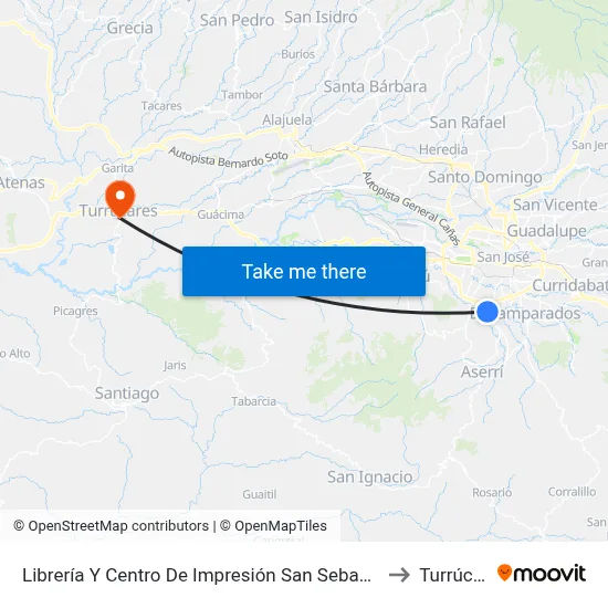 Librería Y Centro De Impresión San Sebastian, San José to Turrúcares map