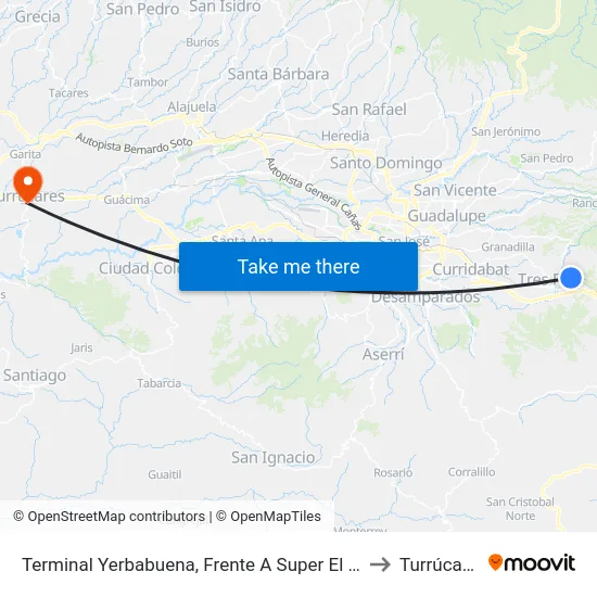 Terminal Yerbabuena, Frente A Super El Roble to Turrúcares map