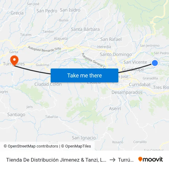 Tienda De Distribución Jimenez & Tanzi, La Mora Goicoechea to Turrúcares map