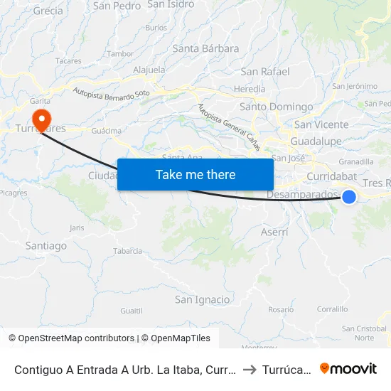 Contiguo A Entrada A Urb. La Itaba, Curridabat to Turrúcares map