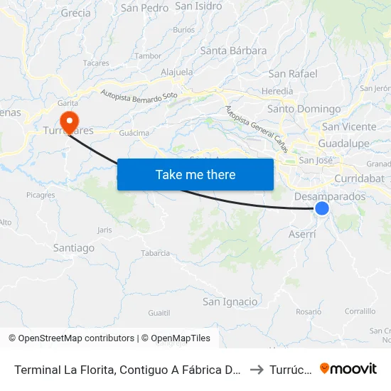 Terminal La Florita, Contiguo A Fábrica De Jaleas Cachí to Turrúcares map